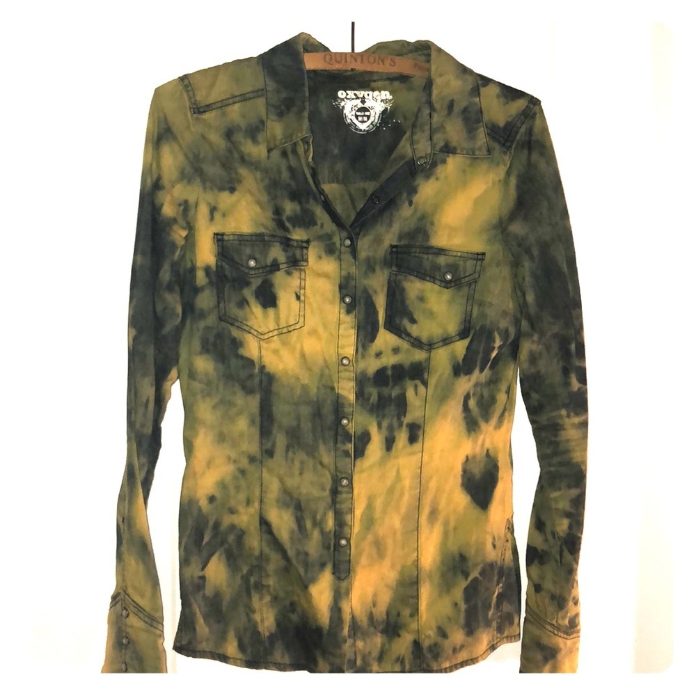 Custom distressed/bleached out Oxygen button up